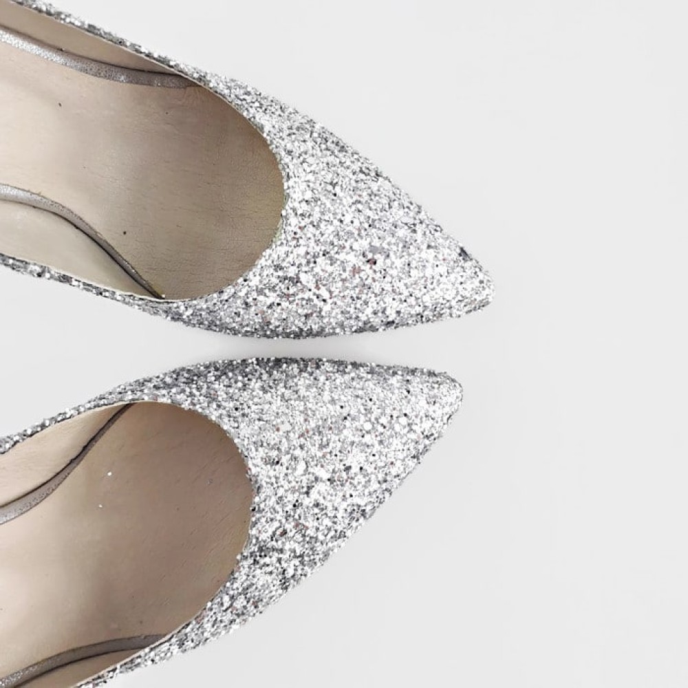 Bridal shoes Stella silver with glitter