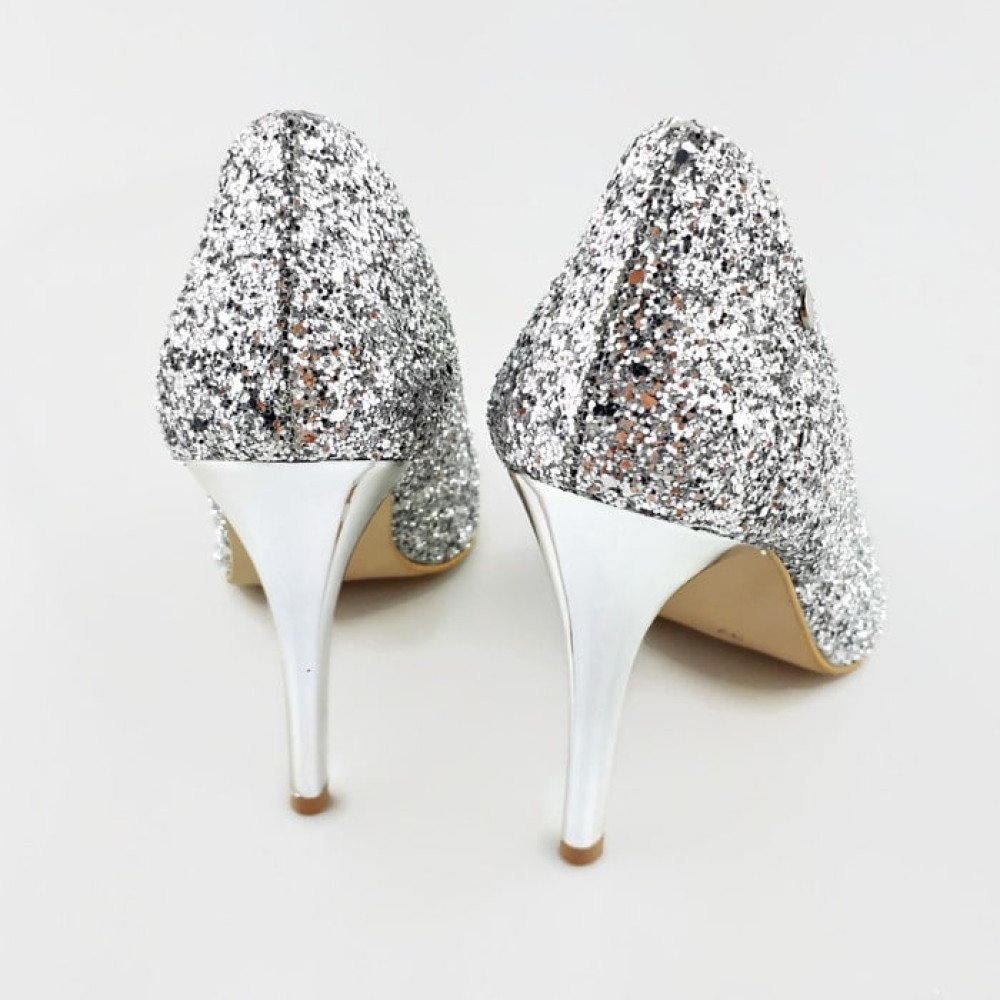Bridal shoes Stella silver with glitter