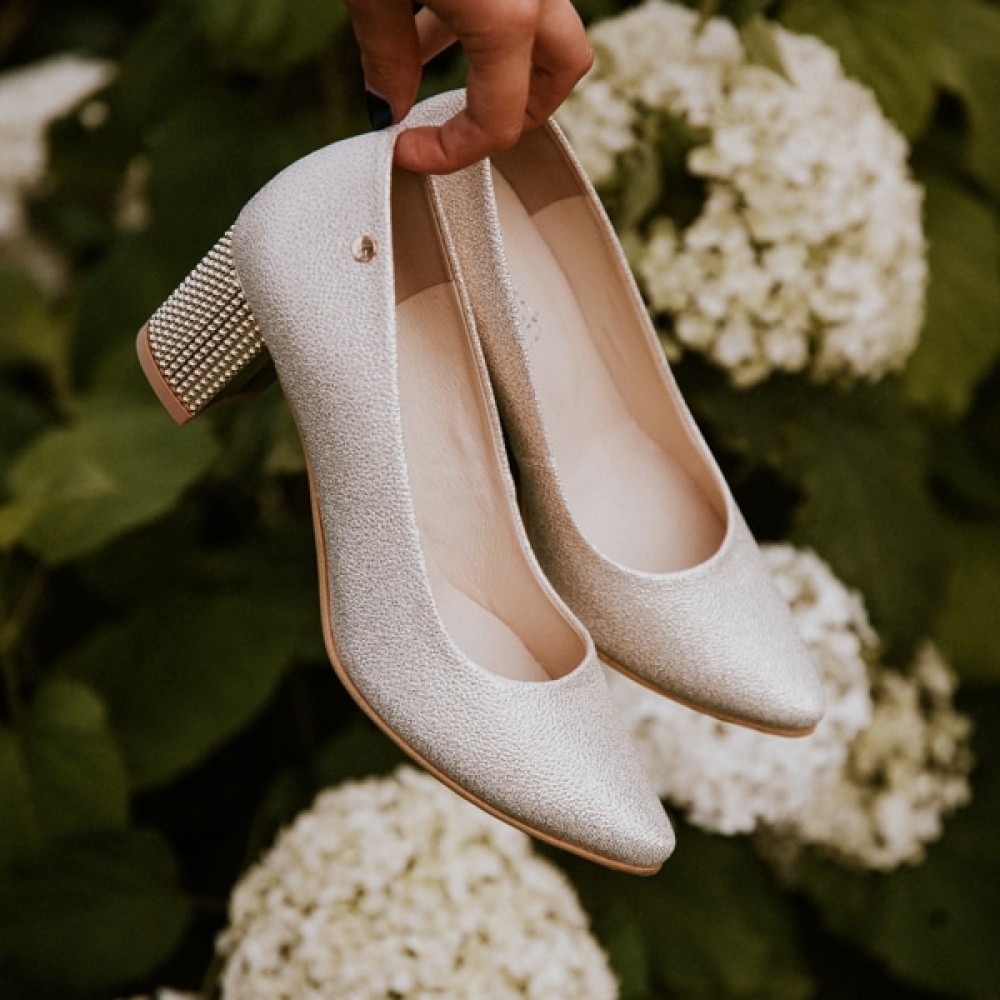 Bridal shoes Rina Ivory leather heel with pearls